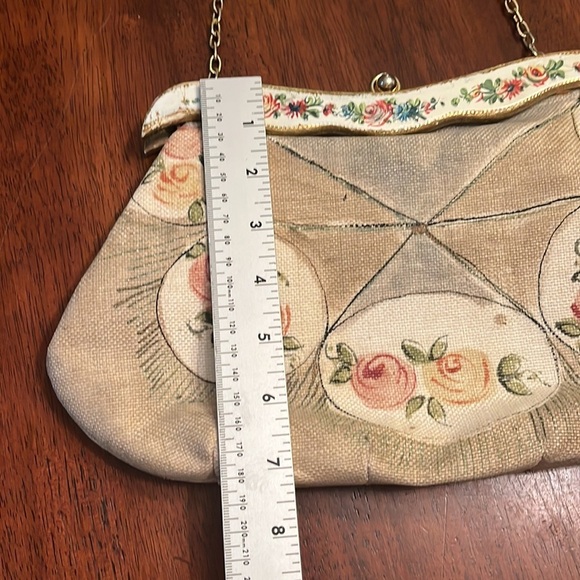 Vintage handbag purse Gladys Golden made in Italy painted burlap  chain strap - Picture 6 of 10